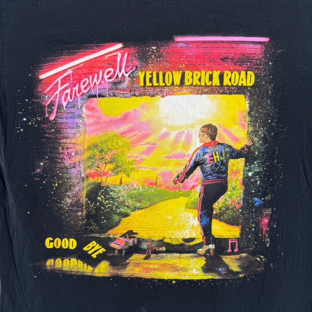 Elton John Graphic T-Shirt Mens M Black Farewell Yellow Brick Road 2018 Tour Tee - Picture 3 of 9
